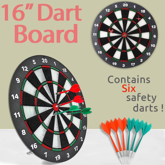 16" Dart Board with 6 Soft Tip Darts