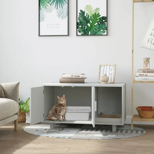 Cat Litter Box with Scratch Pad & Magnetic Doors