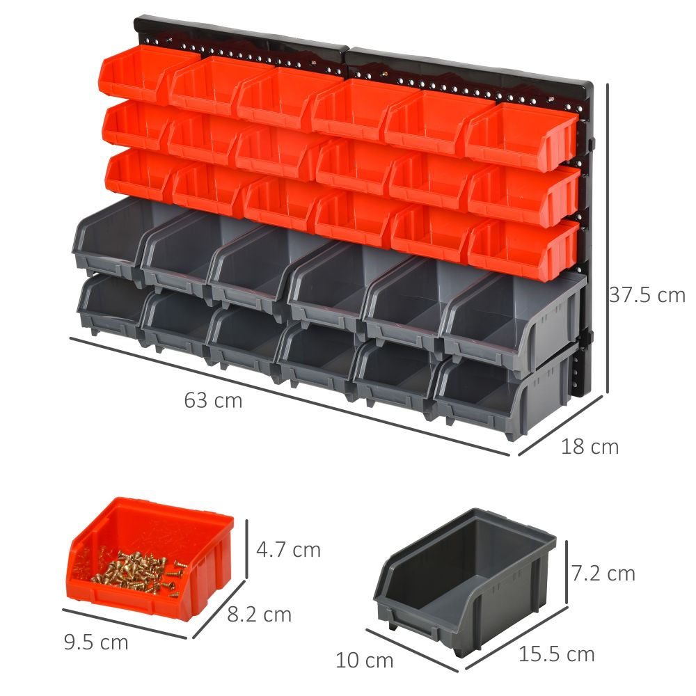 Red and Grey Wall Mounted 30-Compartment Hardware Organiser