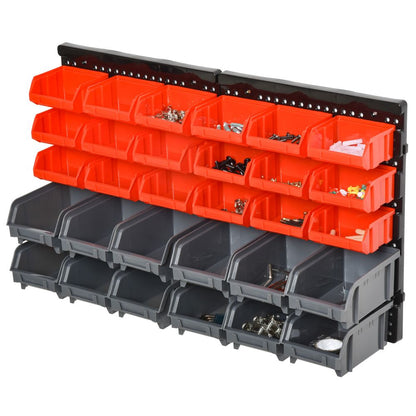 Red and Grey Wall Mounted 30-Compartment Hardware Organiser