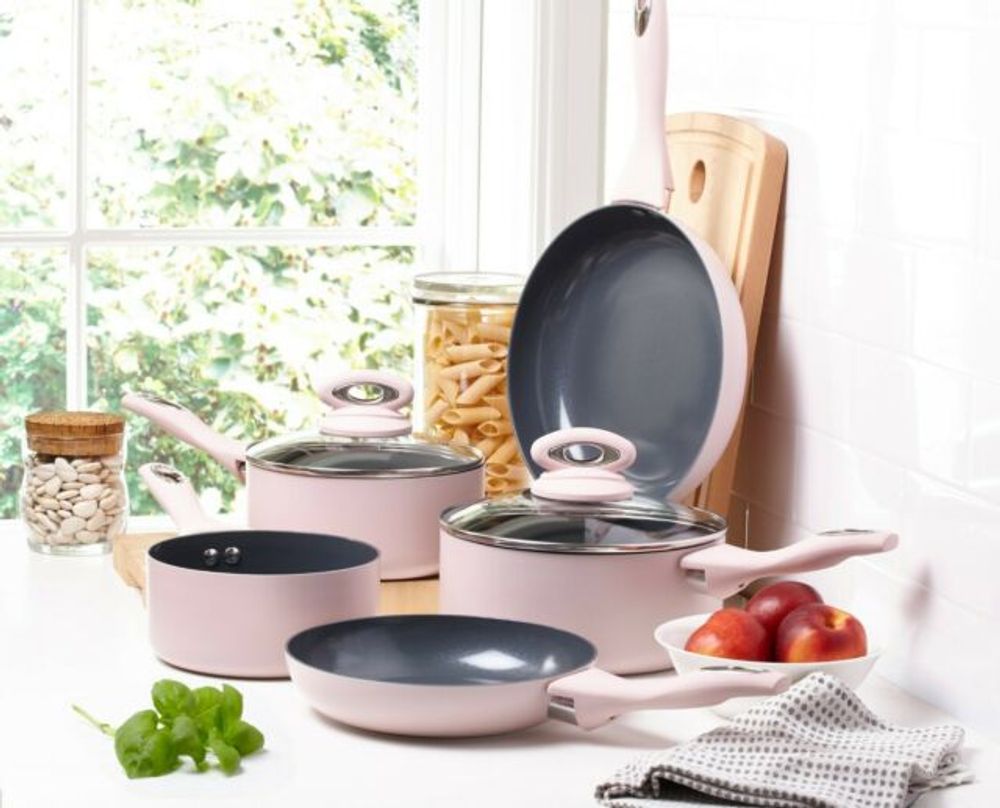 5 Piece Non-Stick Ceramic Pan Set Blush Pink